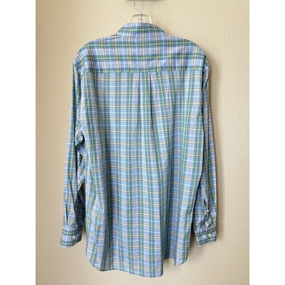 Peter Millar Men's Size Medium Blue Green Plaid Long Sleeve Button-Down Shirt - Picture 2 of 5